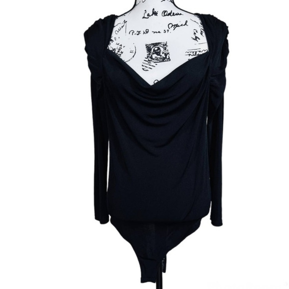 Free People black bodysuit Intimately long sleeve drape neckline bodysuit Size S